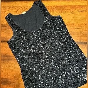 J. Crew Black Sequin Embellished Tank Top.